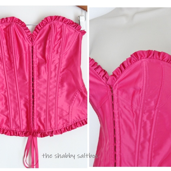Victoria's Secret Other - Hot Pink VS Bustier Corset Lace Up Back Satin Top